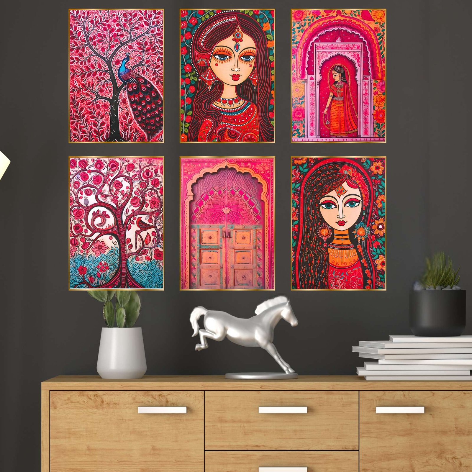 Set of Six Wall Paintings for Wall Dacoration Golden Framed Wall Paintings for Living Room & Bedroom Wall Art for Home Decoration & Office Wall Décor (13x10 inch CH-GD6-4)