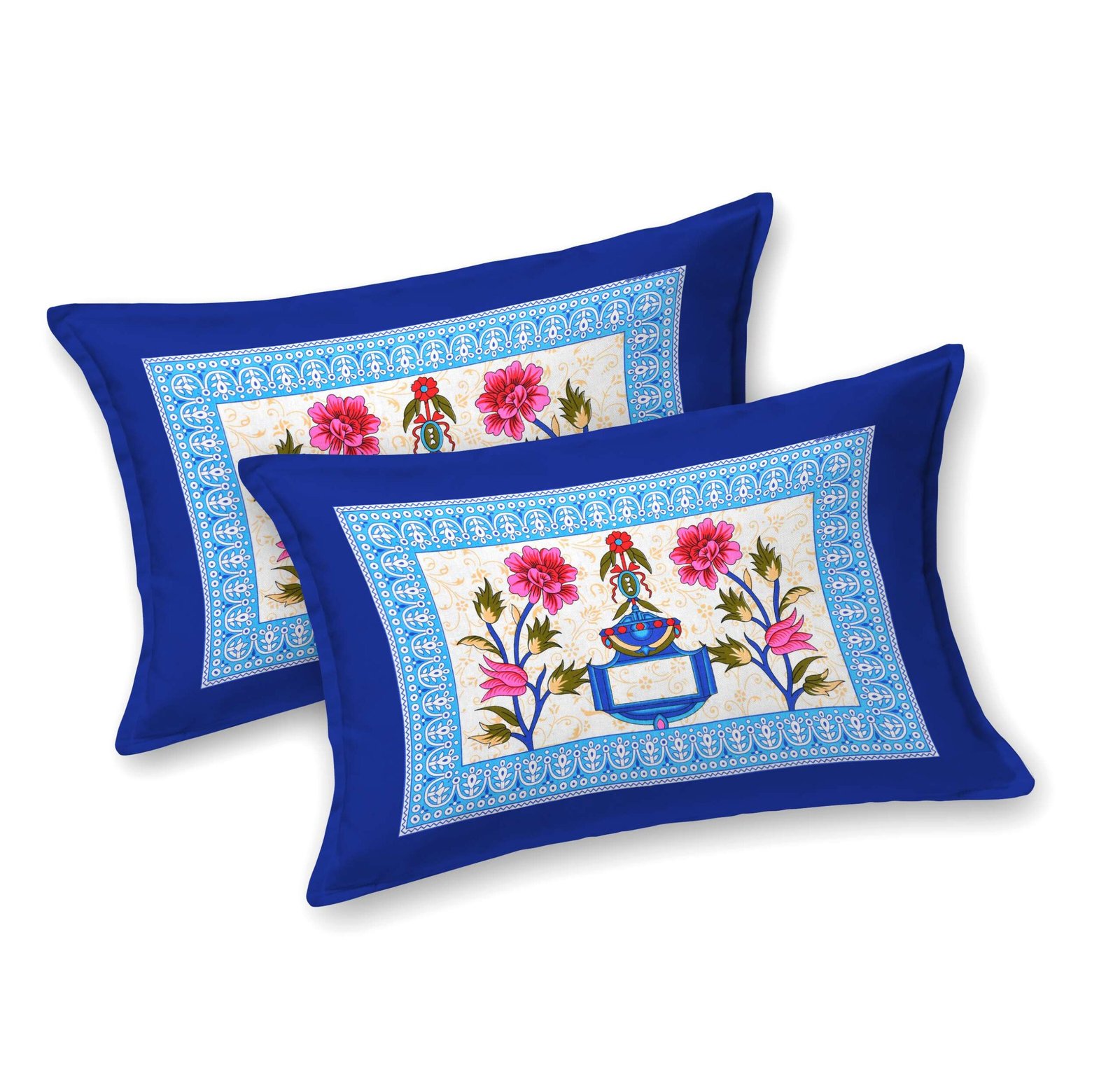 Rajasthani Traditionally Printed Cotton Doublebed Bedsheet With Pack of 2 Pillow Covers - Image 2